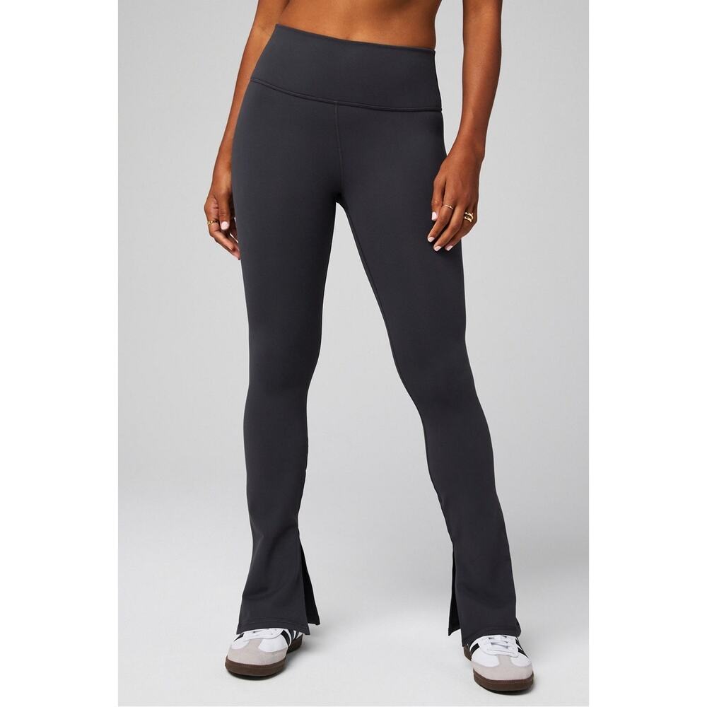 Fabletics PowerHold Flare Leggings XL Black High Rise Slit Hem Yoga Pants